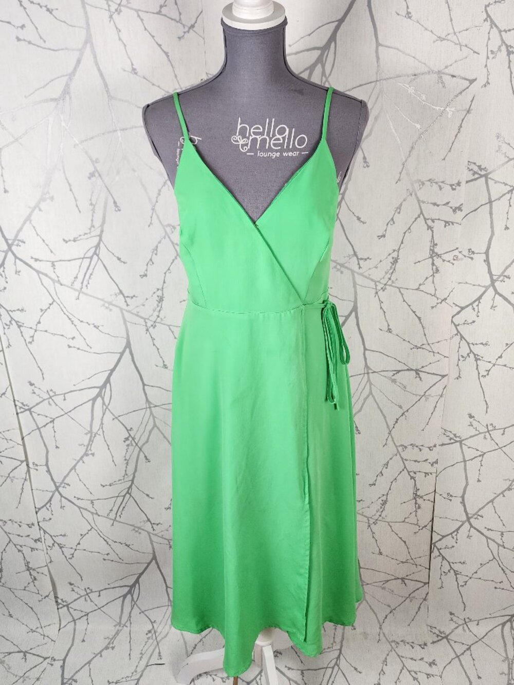 re:named Neon Green Strappy Midi Wrap Dress